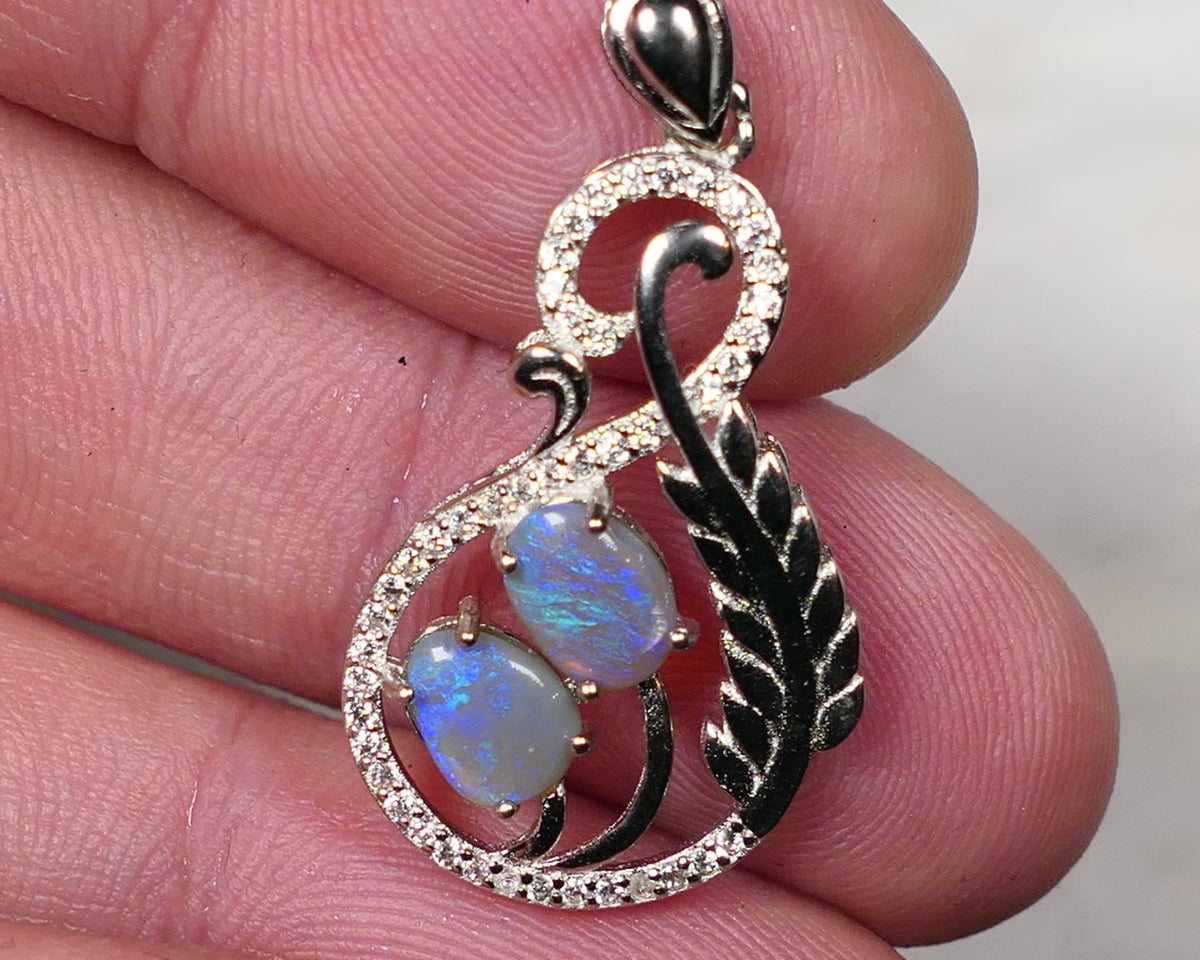 Miners Bench® Stunning Dark Opal Pair 7x5mm Oval 0.4cts approx  in Sterling Silver 925 Pedant with Bail Setting FP351