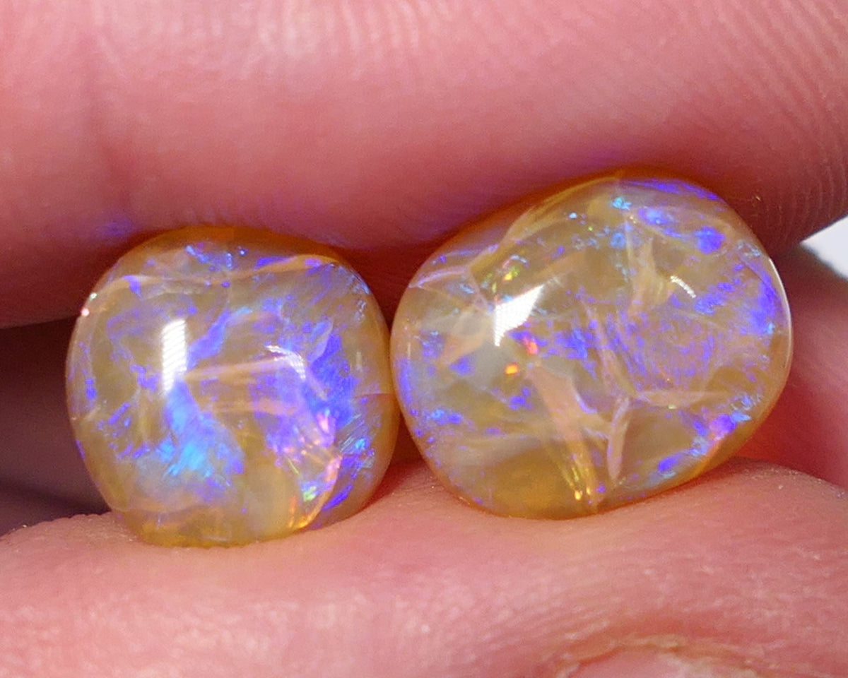 Lightning Ridge Crystal Opal Gemstone Pair 6.5cts Fracture Pair of Jewellery Grade N7 Body Tone B1 Brightness  Stunning Vivid Vibrant fires 12x10x4mm & 10x10x3mm 0640