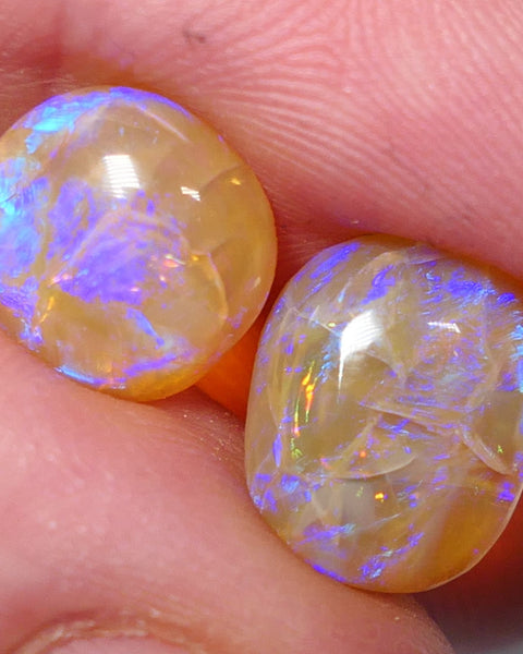Lightning Ridge Crystal Opal Gemstone Pair 6.5cts Fracture Pair of Jewellery Grade N7 Body Tone B1 Brightness  Stunning Vivid Vibrant fires 12x10x4mm & 10x10x3mm 0640