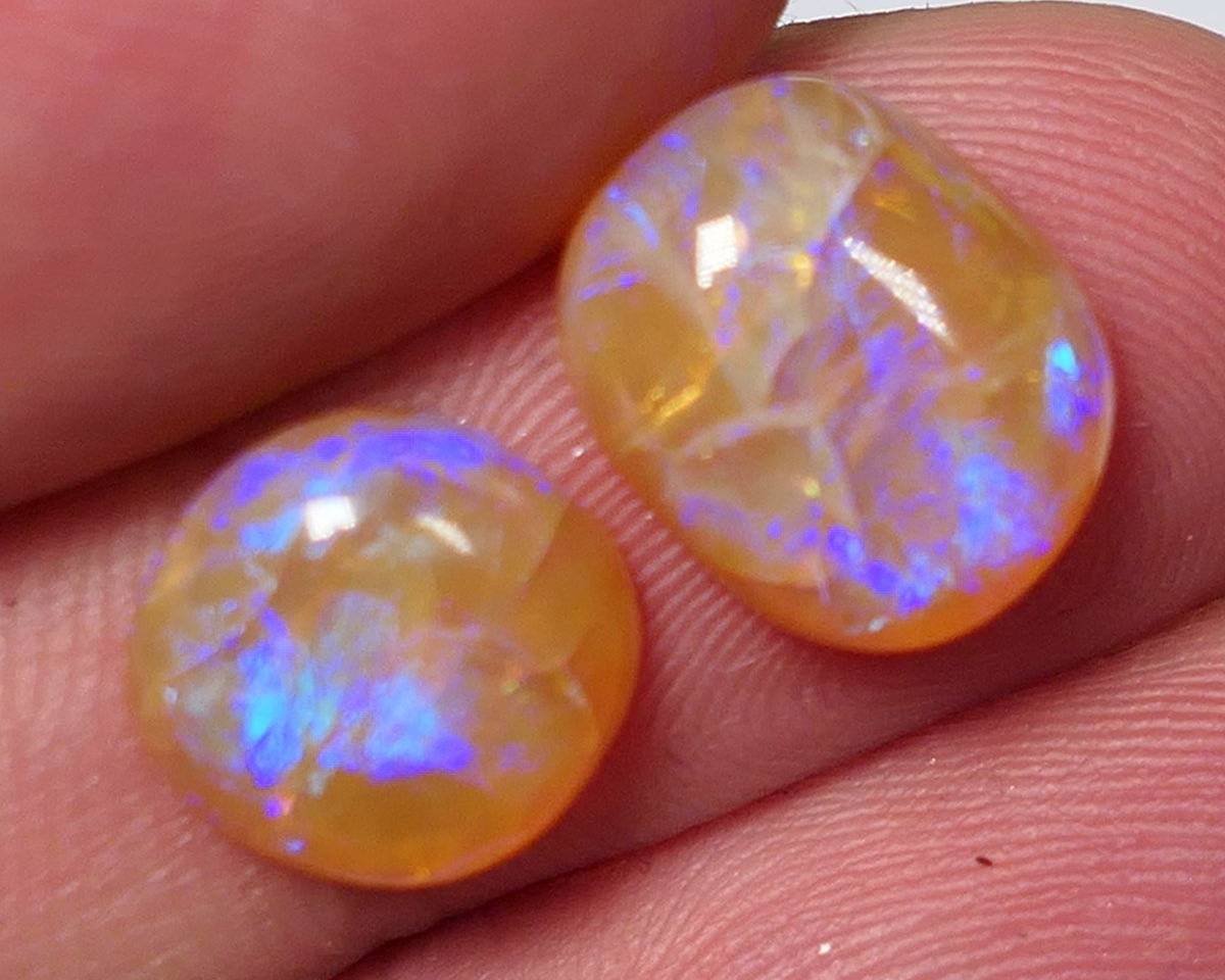 Lightning Ridge Crystal Opal Gemstone Pair 6.5cts Fracture Pair of Jewellery Grade N7 Body Tone B1 Brightness  Stunning Vivid Vibrant fires 12x10x4mm & 10x10x3mm 0640