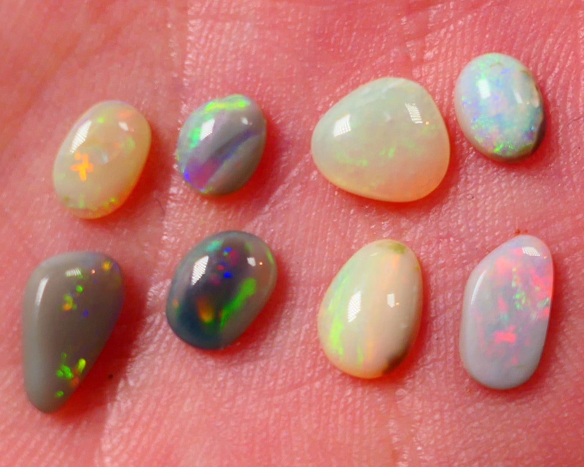 Lightning Ridge Opal Gemstone Parcel small stones 4.35cts Total Gorgeous colours mix of bases here 9x5x2.5mm to 5x4x2mm 0651