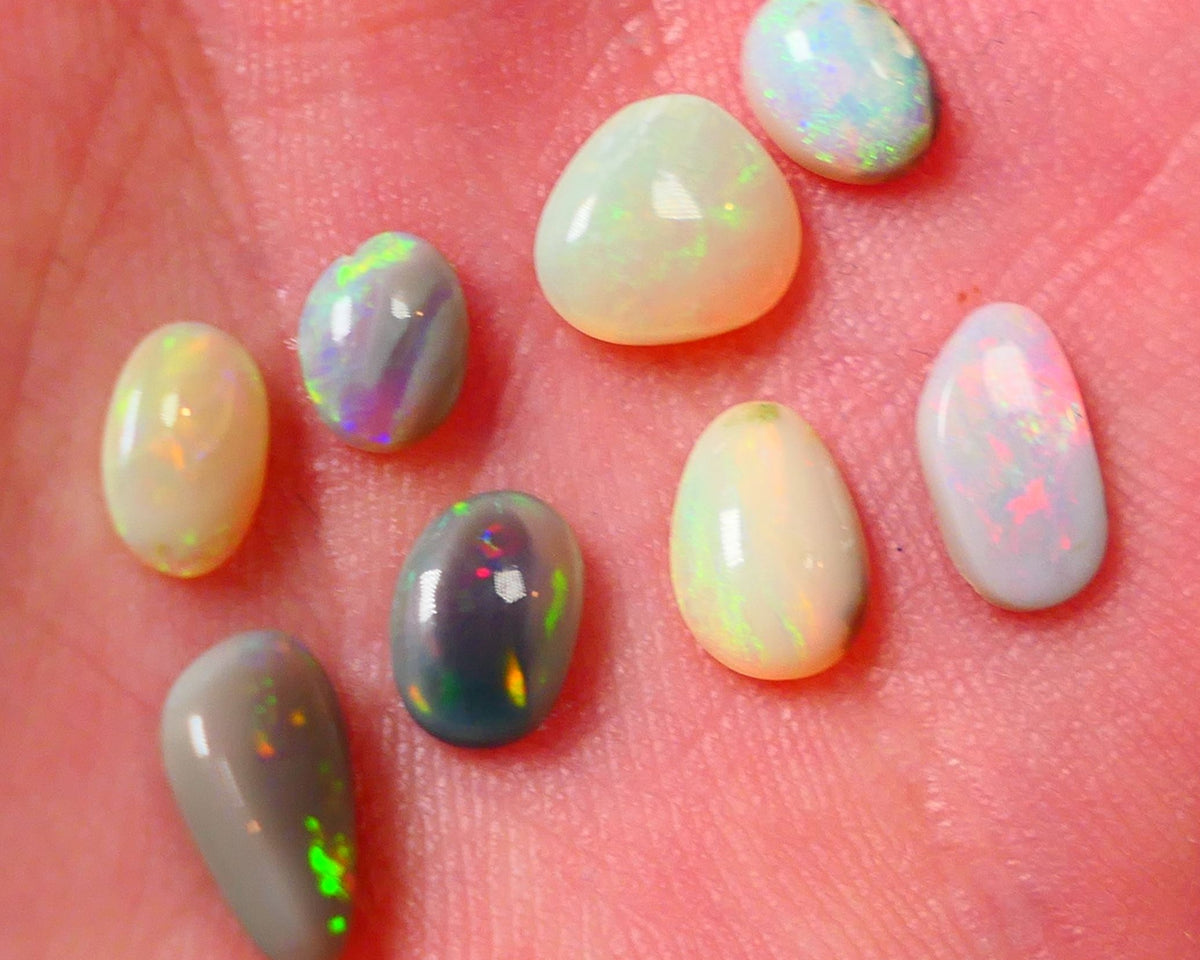 Lightning Ridge Opal Gemstone Parcel small stones 4.35cts Total Gorgeous colours mix of bases here 9x5x2.5mm to 5x4x2mm 0651