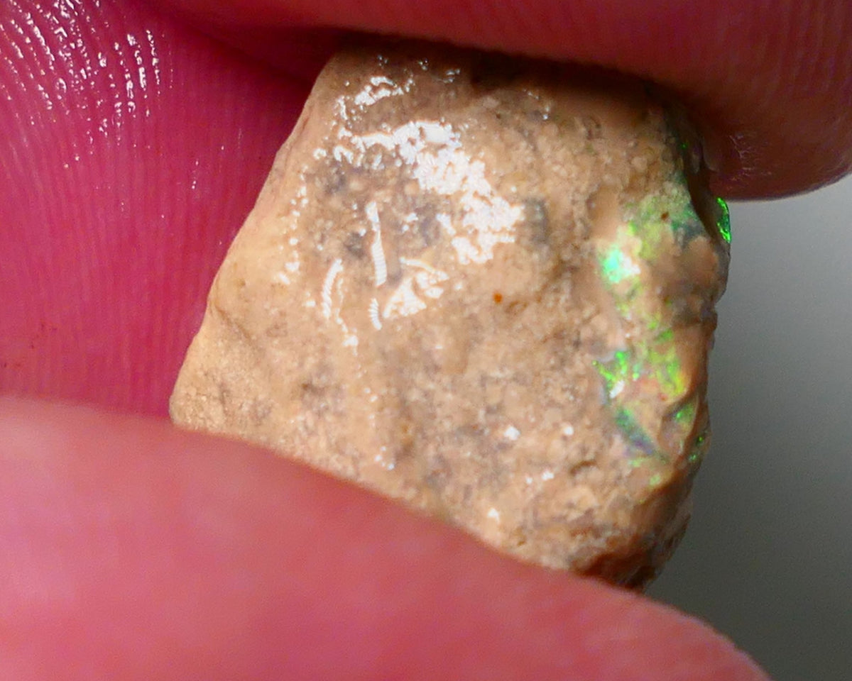 Lightning Ridge Rough Opal 10cts Crystal formation showing some Bright Green Fires 18x14x9mm 0911