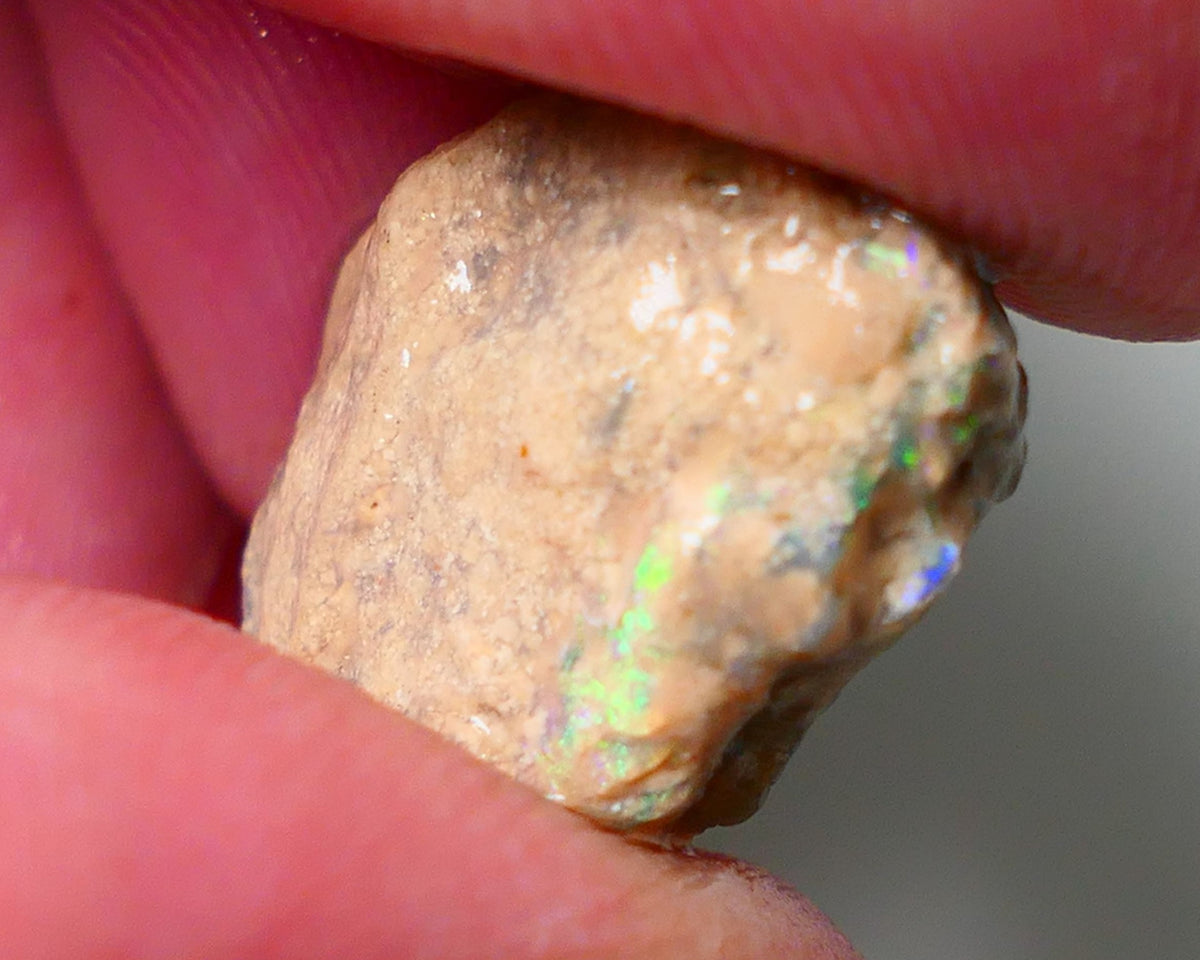 Lightning Ridge Rough Opal 10cts Crystal formation showing some Bright Green Fires 18x14x9mm 0911