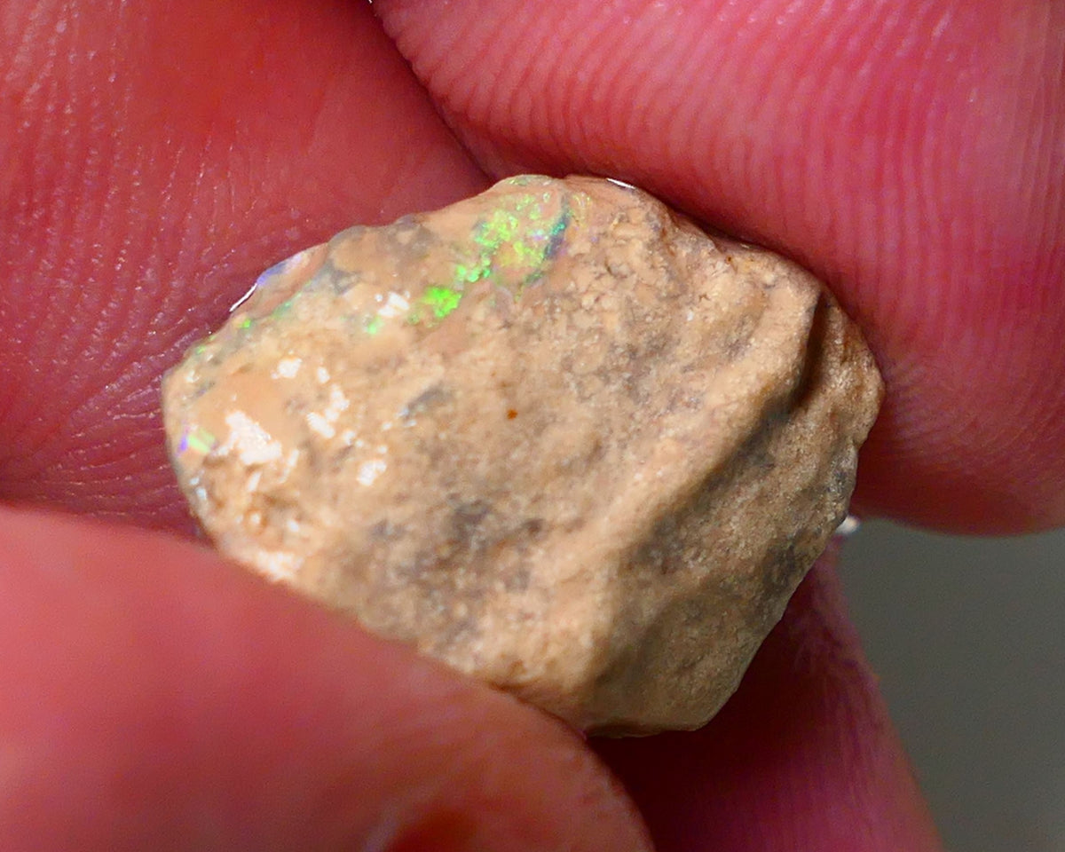 Lightning Ridge Rough Opal 10cts Crystal formation showing some Bright Green Fires 18x14x9mm 0911