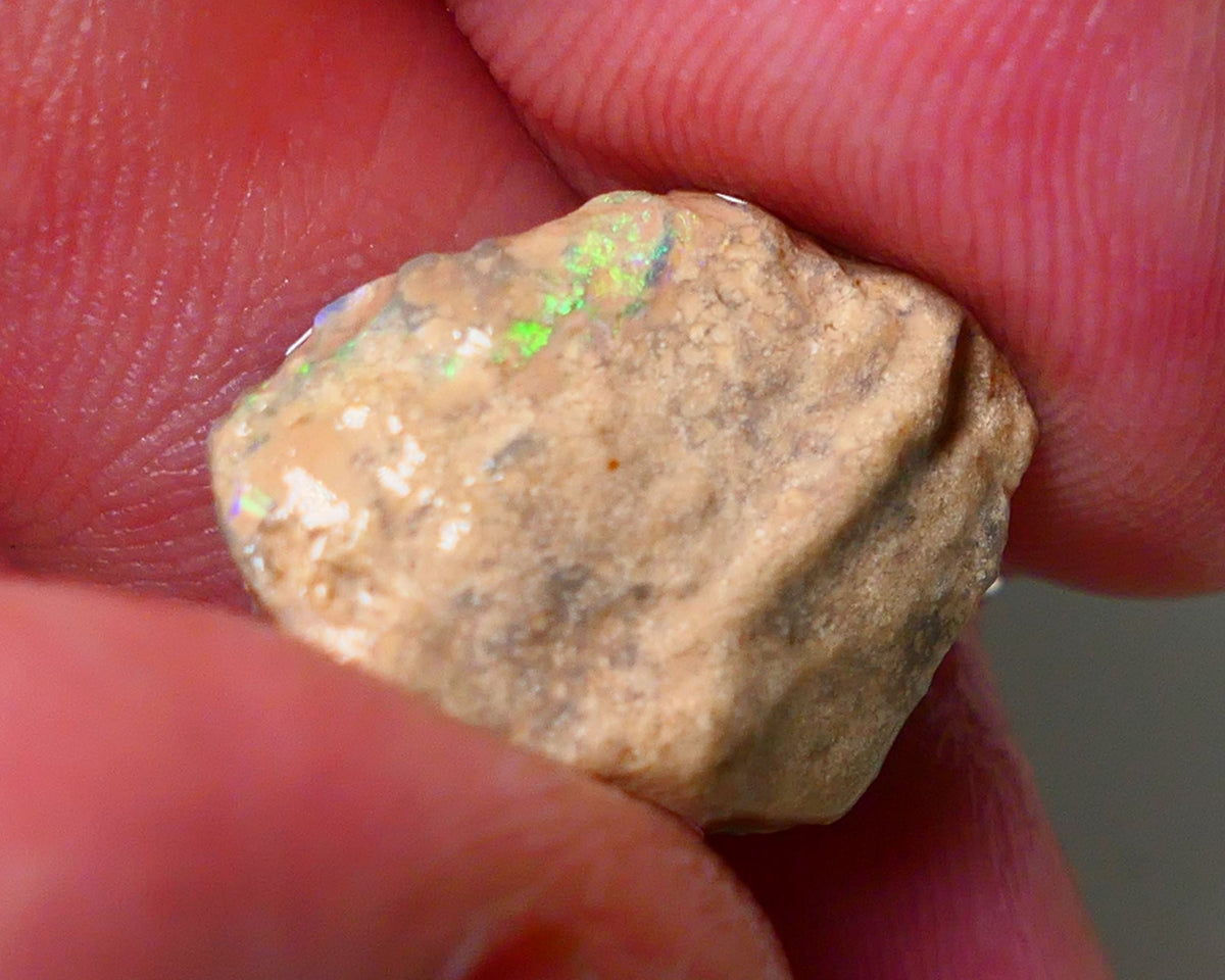 Lightning Ridge Rough Opal 10cts Crystal formation showing some Bright Green Fires 18x14x9mm 0911