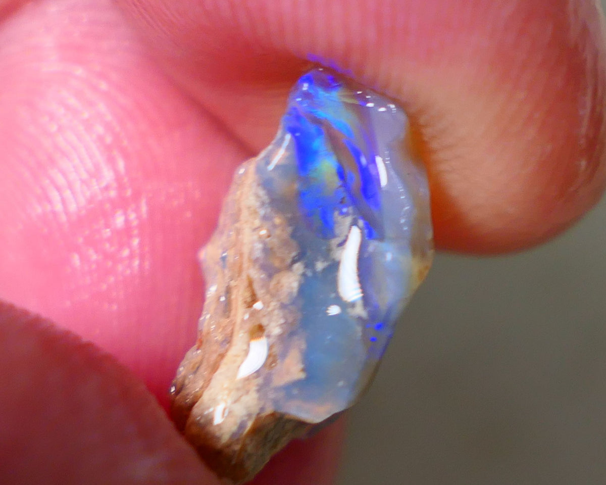 Lightning Ridge Rough Opal 4.75cts Piece of a Dark Crystal Base Pea Knobby showing nice Bright colours 17x8x6mm 0914