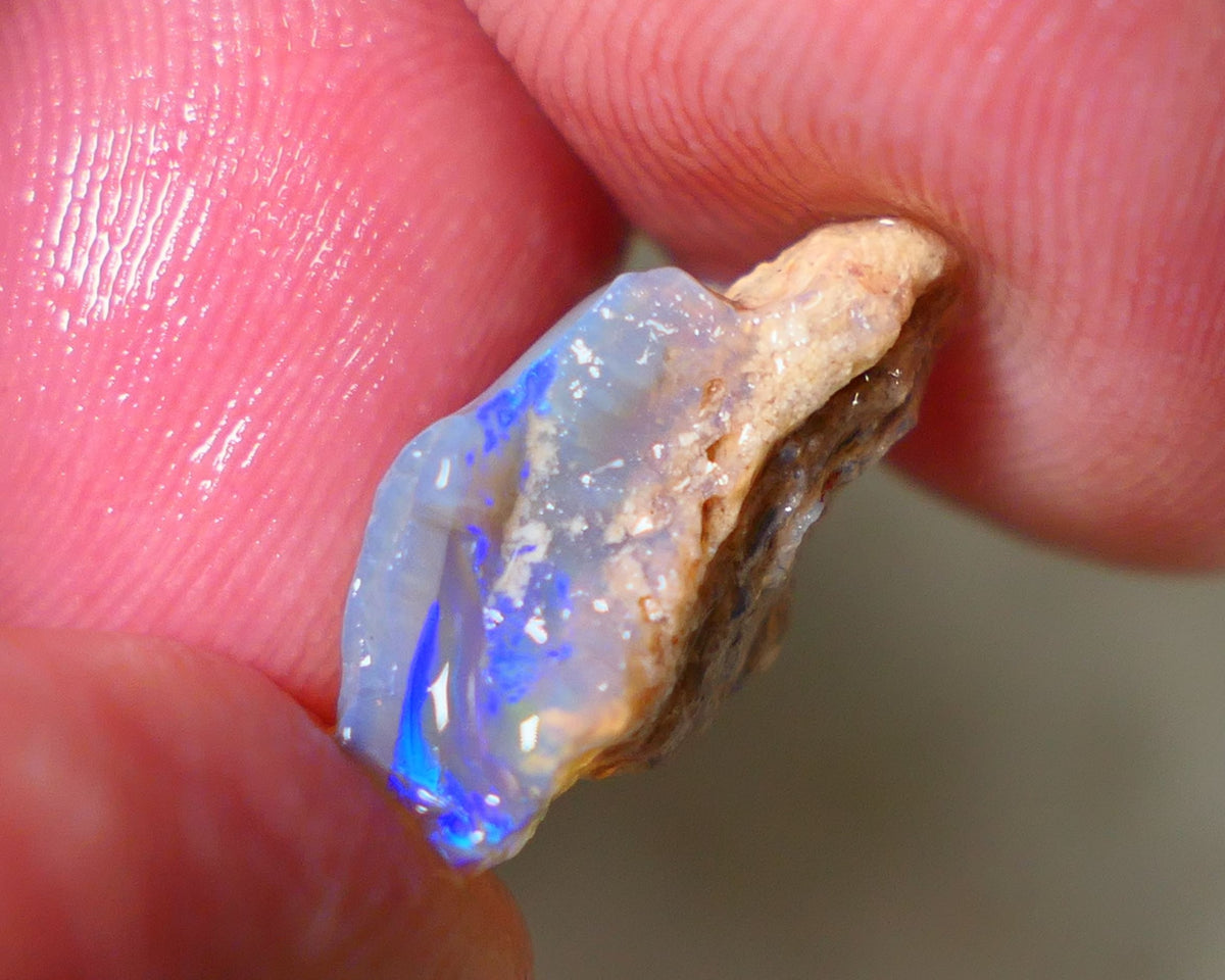 Lightning Ridge Rough Opal 4.75cts Piece of a Dark Crystal Base Pea Knobby showing nice Bright colours 17x8x6mm 0914