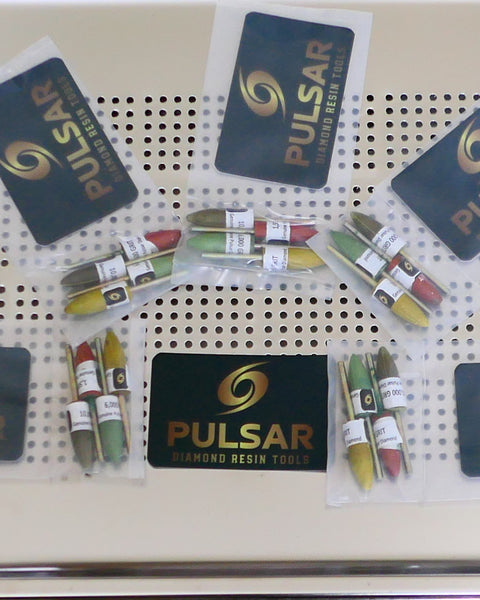 PULSAR™ DIAMOND RESIN POINTS MK2'S COLOUR CODED LAPIDARY BURRS FOR DREMEL & ROTARY TOOLS 3MM SHAFT POLISH SET 1500-3000-6000-10000 GRITS Auction
