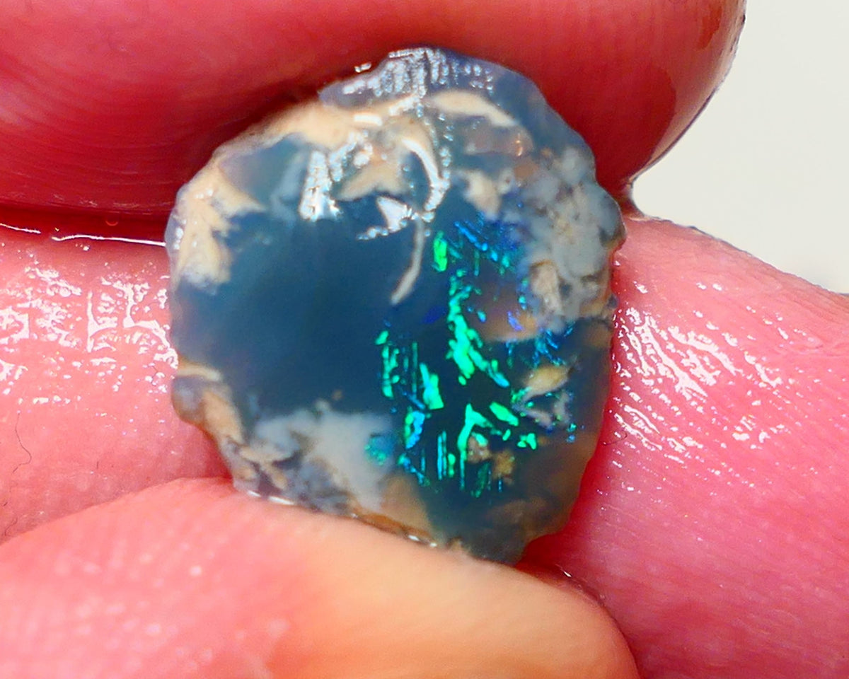 Lightning Ridge Opal Dark Base knobby Rough Rub 5.20 Gorgeous Area of Pattern showing 14x12x5mm 0905