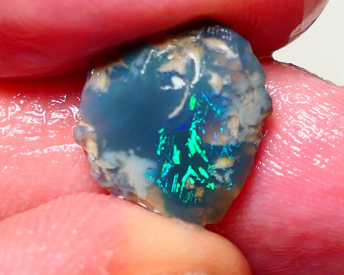 Lightning Ridge Opal Dark Base knobby Rough Rub 5.20 Gorgeous Area of Pattern showing 14x12x5mm 0905