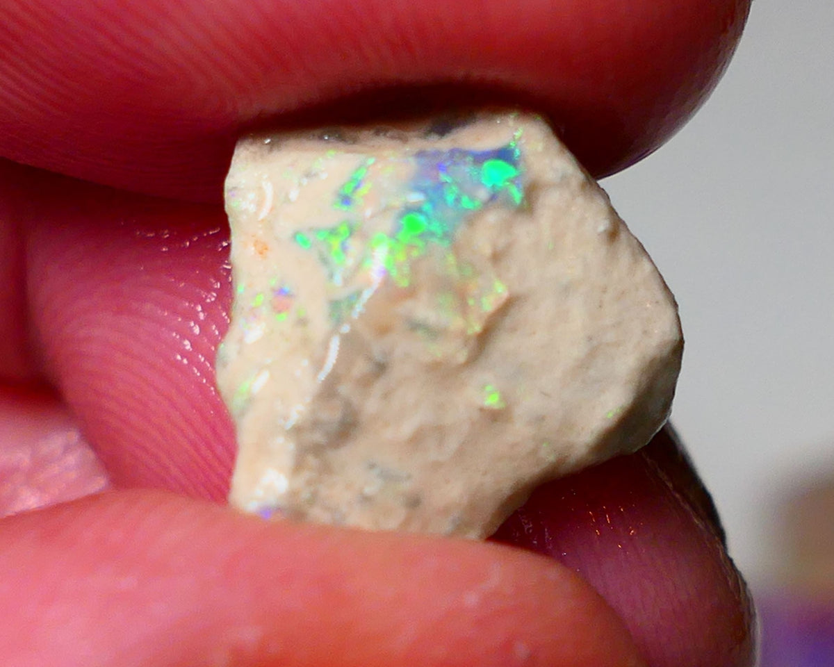 Lightning Ridge Rough Opal 5.00cts Crystal formation showing some Bright Electric Green Fires 15x12x6mm 0920