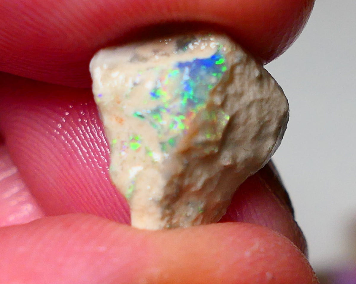 Lightning Ridge Rough Opal 5.00cts Crystal formation showing some Bright Electric Green Fires 15x12x6mm 0920