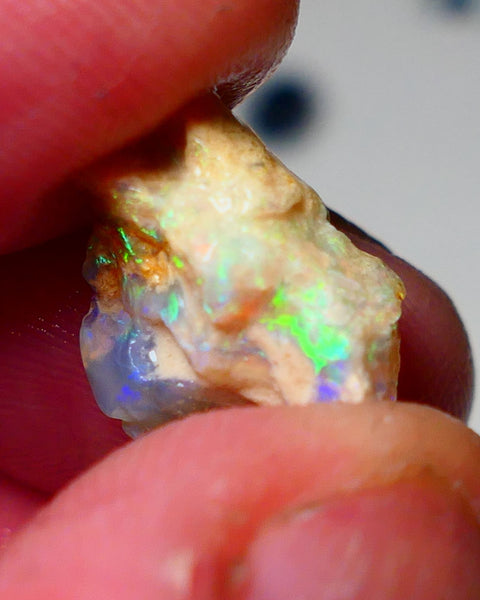 Lightning Ridge Rough Opal 5.75cts Crystal formation showing some Bright Electric Multi Fires 15x10x8mm 0922