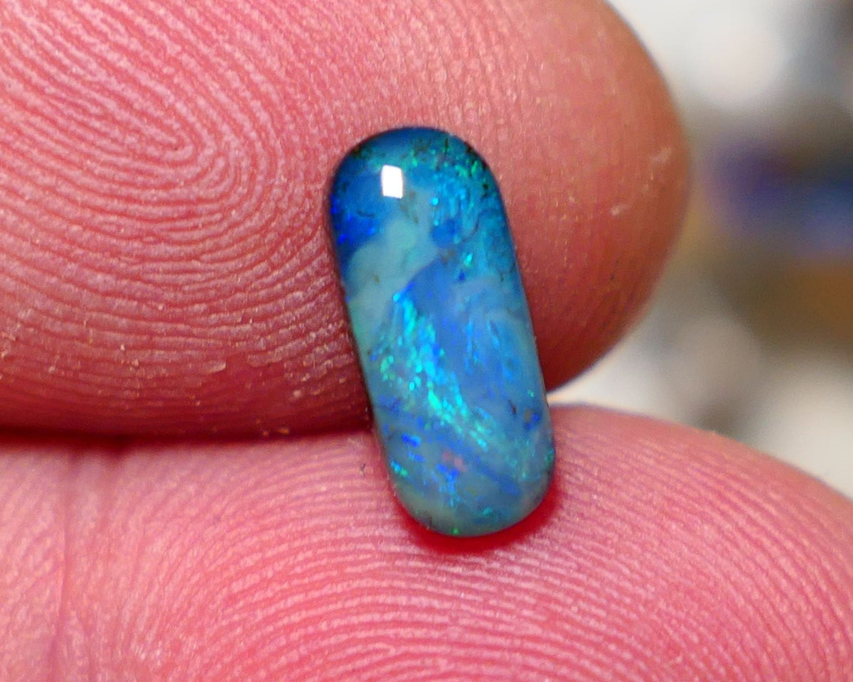 Australian Queensland Boulder opal Polished Gemstone 1.90cts Freeform Oval cut Bright gorgeous blue & green fires From Winton  11x5x3mm BO-012