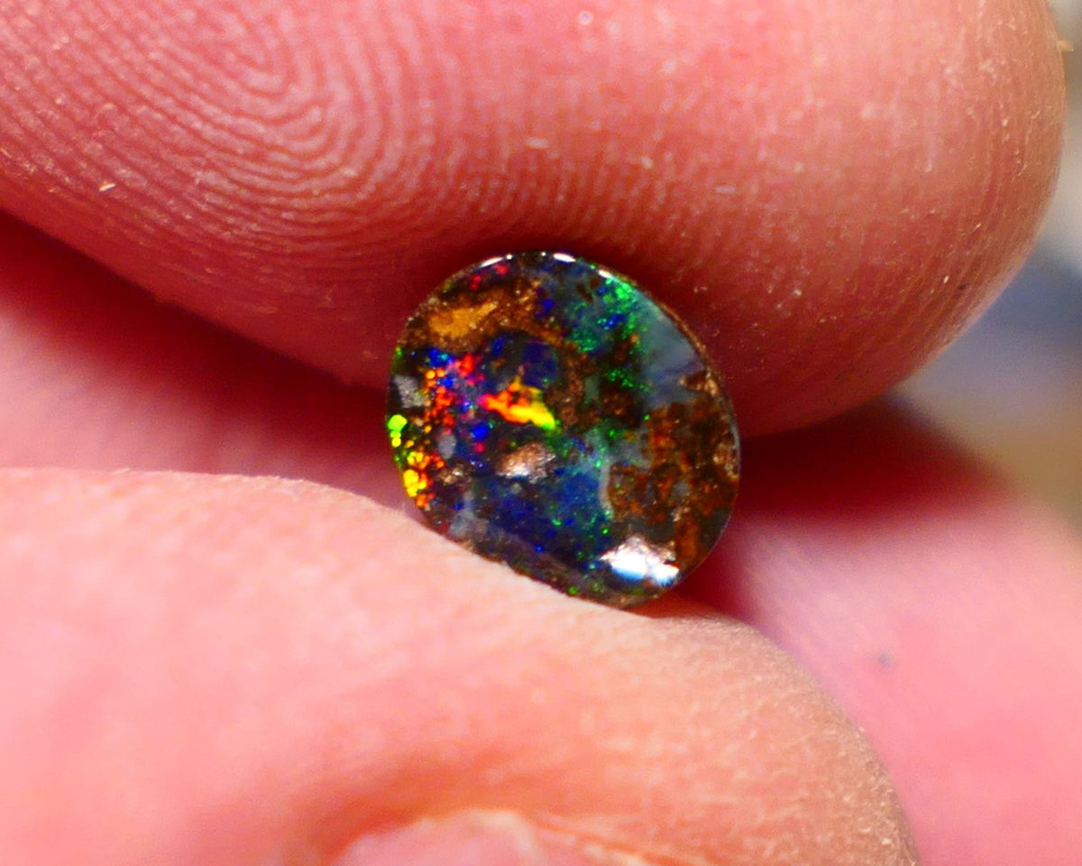 Australian Queensland Boulder opal Polished Gemstone 1.00cts Freeform Oval cut Bright Gorgeous multifires from Winton 7x9x2mm BO-011