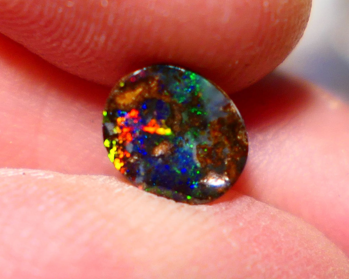 Australian Queensland Boulder opal Polished Gemstone 1.00cts Freeform Oval cut Bright Gorgeous multifires from Winton 7x9x2mm BO-011