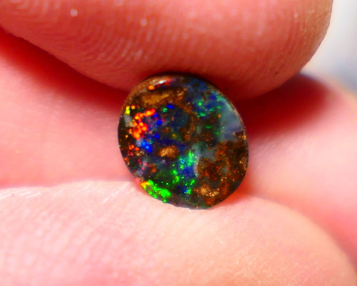 Australian Queensland Boulder opal Polished Gemstone 1.00cts Freeform Oval cut Bright Gorgeous multifires from Winton 7x9x2mm BO-011