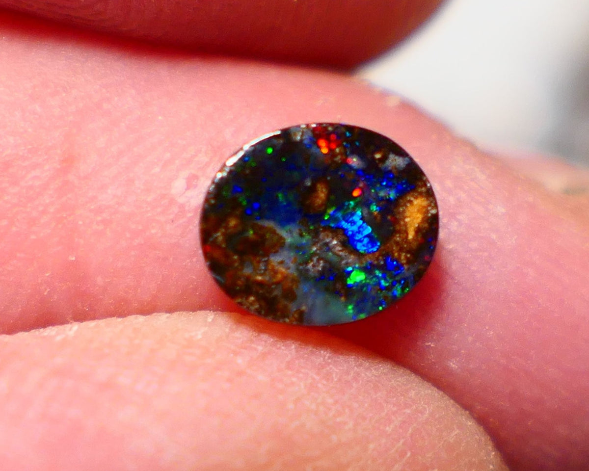 Australian Queensland Boulder opal Polished Gemstone 1.00cts Freeform Oval cut Bright Gorgeous multifires from Winton 7x9x2mm BO-011