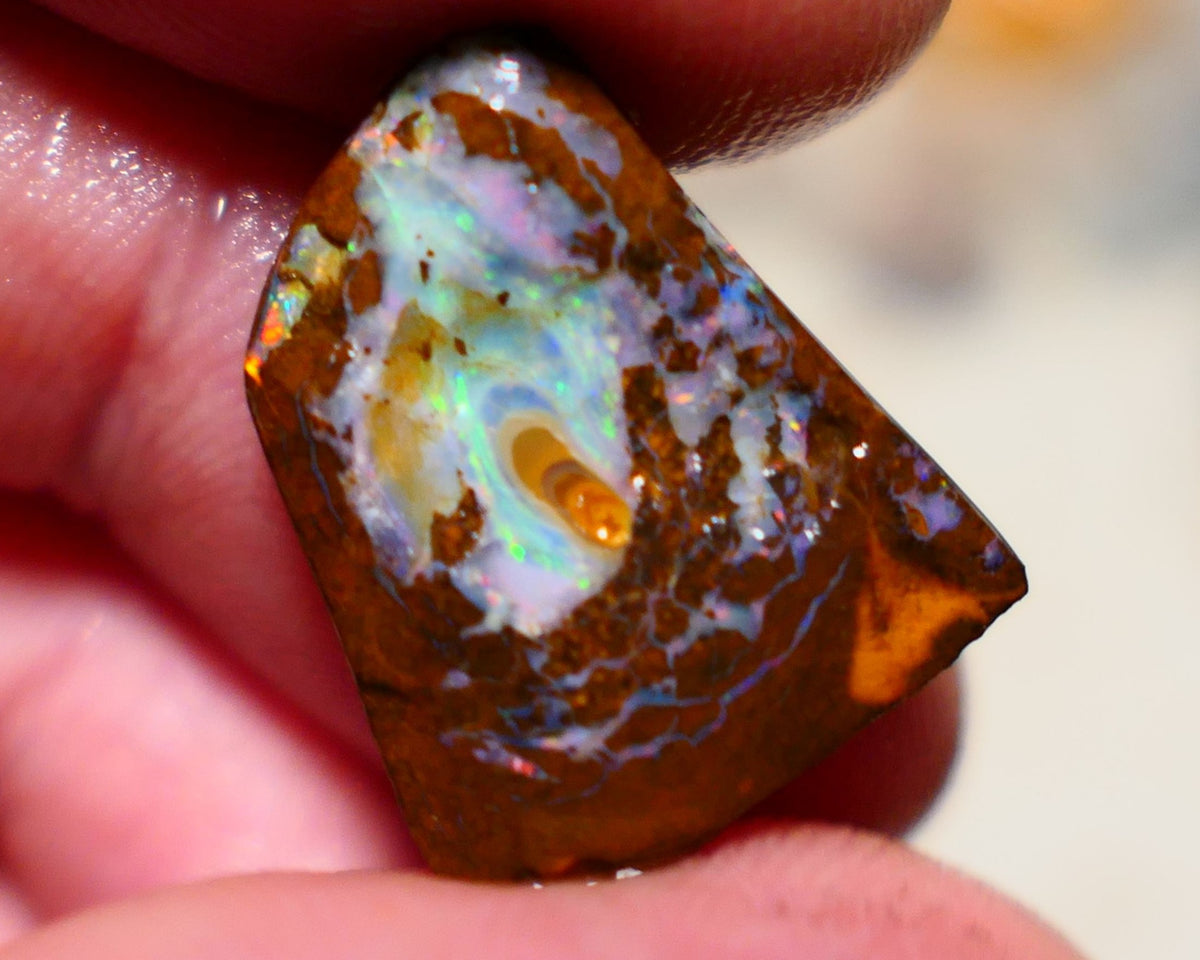 Queensland Boulder Matrix opal Stunning 14cts rough rub Koroit gorgeous faces with Very Bright Yellow/Orange Dominant fires 20x16x4mm BO-006