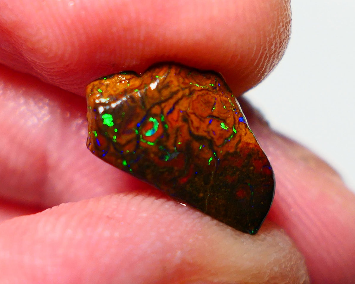 Queensland Boulder Matrix opal 3.60cts rough/rub Winton Bling Gem Bright exotic Oranges/Yellows/Lilacs 15x8x5mm BO-025