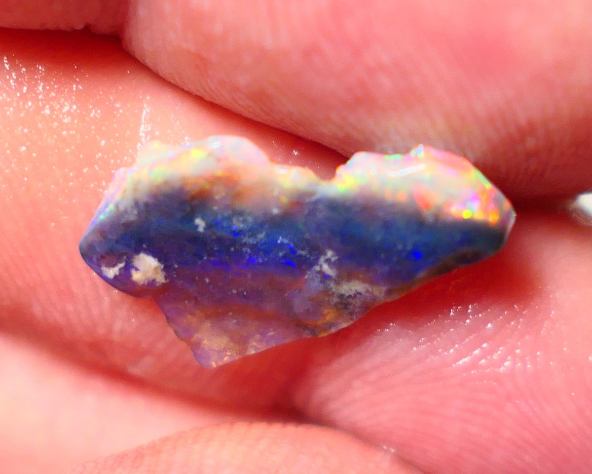 Mulga Rough Opal 2.35cts Stunning Dark Base Seam Orange Blue Dominant Multi colour fires to Cut / carve & polish 18x10x2mm 1142