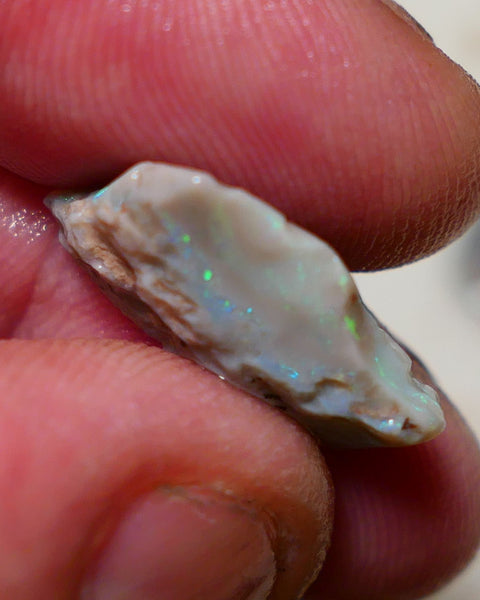 Lightning Ridge Rough Opal 7.75cts Stunning Dark Base Seam Flat bar Green dominant Multi colour fires to Cut / carve & polish 20x10x6mm 1146