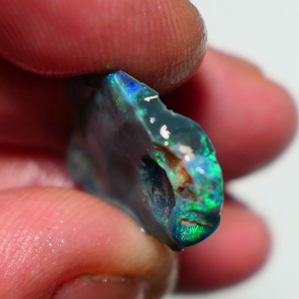 Lightning Ridge Black Rough Opal 10cts Gamble showing some Bright Green & blue fires 24x15x4mm 1330