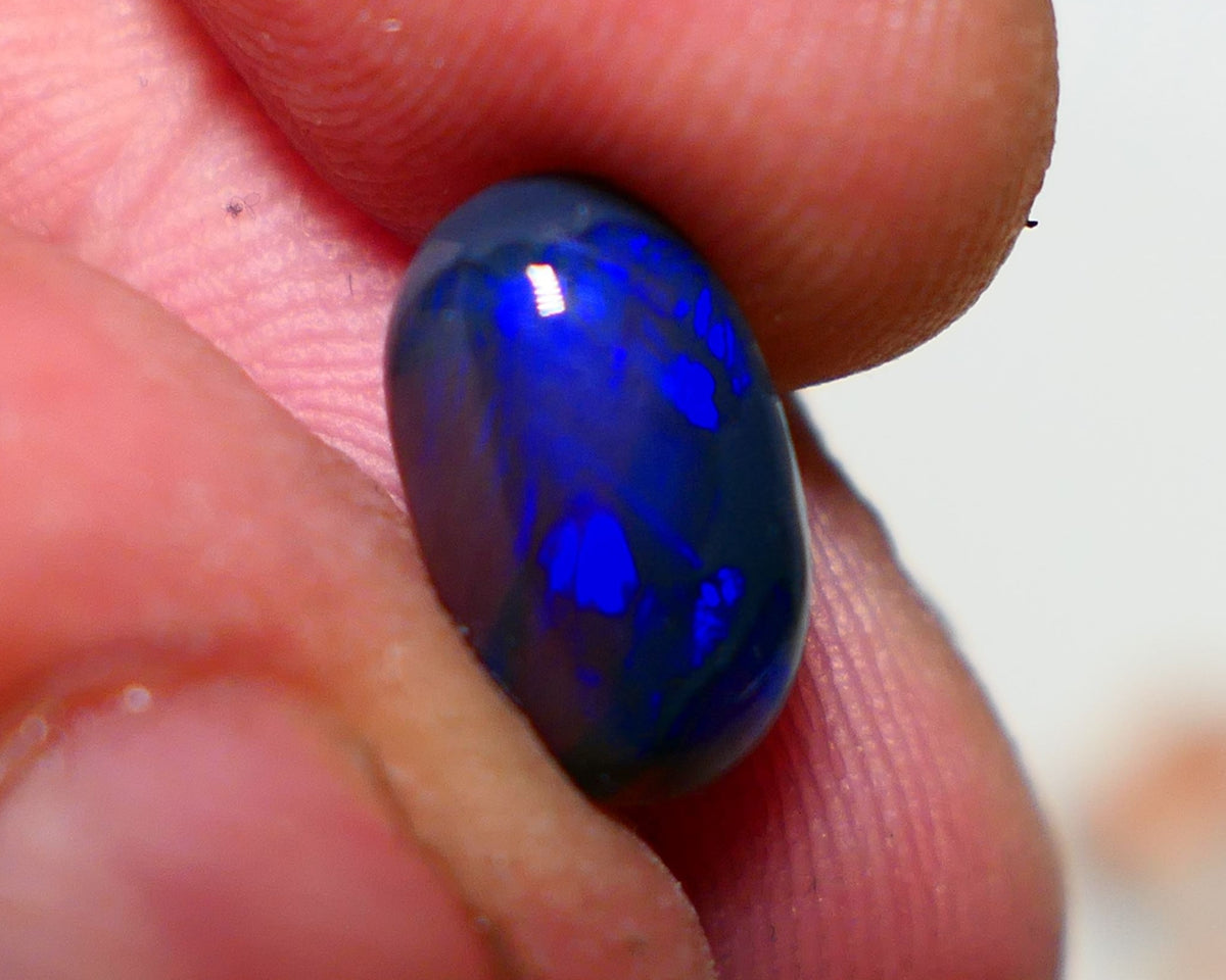 Lightning Ridge Semi Black Crystal Opal High Dome Gemstone 2.00cts GEM Grade N5 Body Tone B3 Brightness  Rolling Flash Royal Blues in various patterns 12.2x7.3x3.8mm 1327