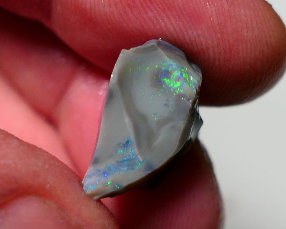 Lightning Ridge Rough Rub Opal 9.25cts Dark Seam showing nice Bright Multifires 17x11x9mm 1309