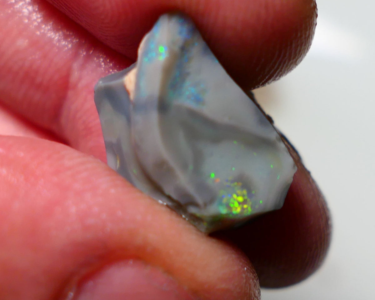 Lightning Ridge Rough Rub Opal 9.25cts Dark Seam showing nice Bright Multifires 17x11x9mm 1309