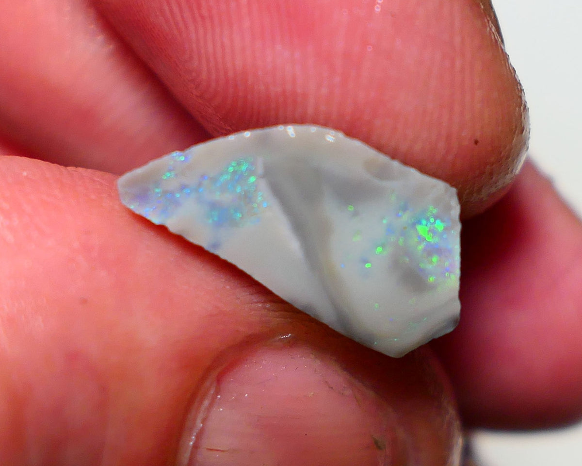 Lightning Ridge Rough Opal 8cts Dark Seam showing nice multicolours in warped colour bar 16x15x7mm 1322