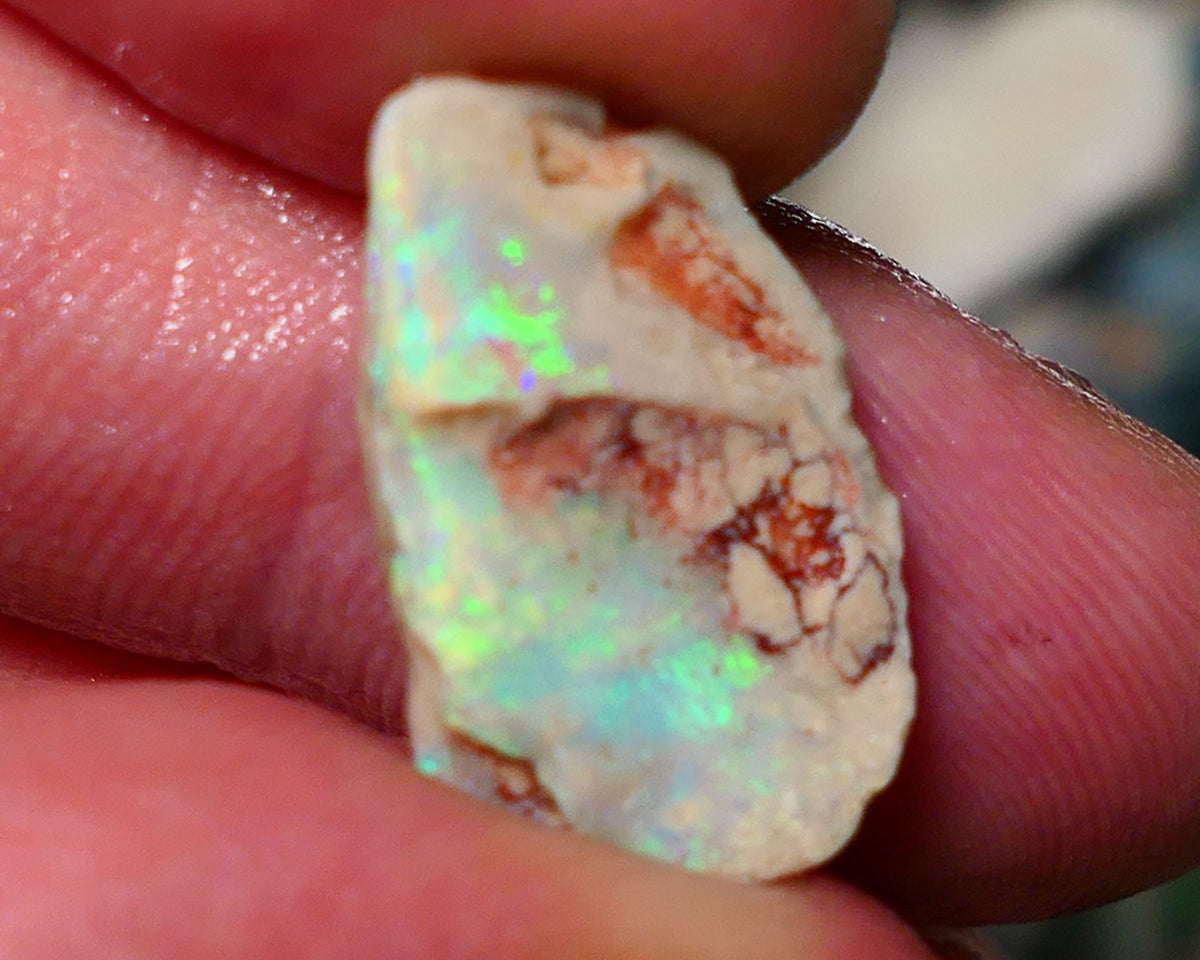 Lightning Ridge Rough Rub Opal 6.00cts Dark knobby showing Bright Yellow dominant Multifires 20x12x5mm 1324