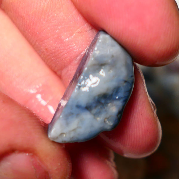 Lightning Ridge Rough Opal 12cts Dark  Half Knobby showing some Bright Yellow Blue Green 24x12x7mm A1515