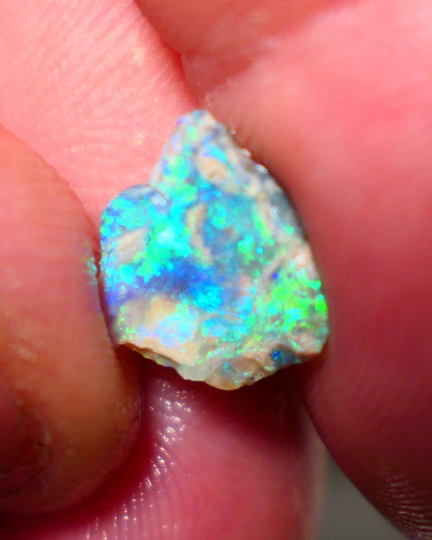 Lightning Ridge Opal Crystal base rub/rough 2cts showing Electric Vibrant & vivid super bright Green/Blue fires 12x10x3mm A1507