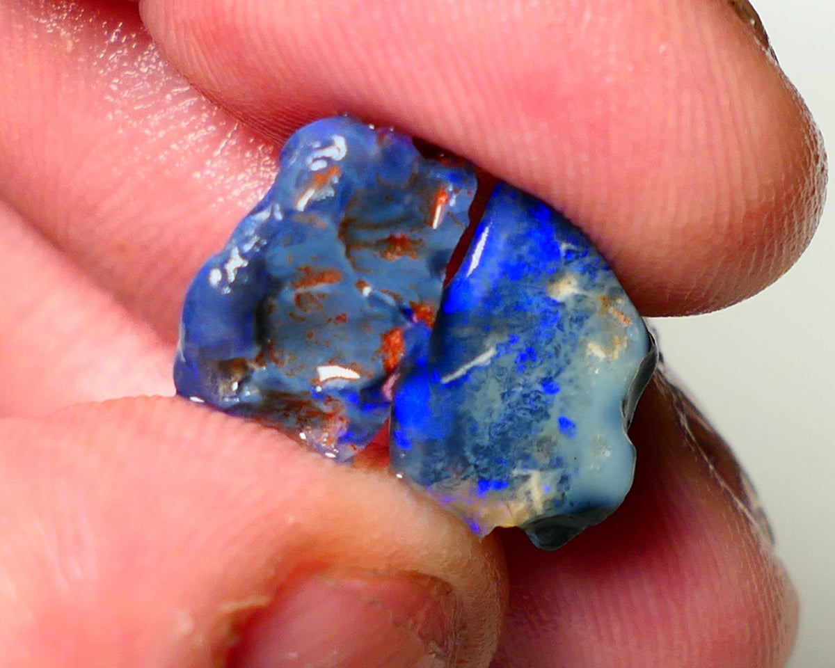 Lightning Ridge Rough Opal 7.85cts Black & Dark base opal showing nice Bright Fires 13x7x8mm to 14x10x5mm A1536