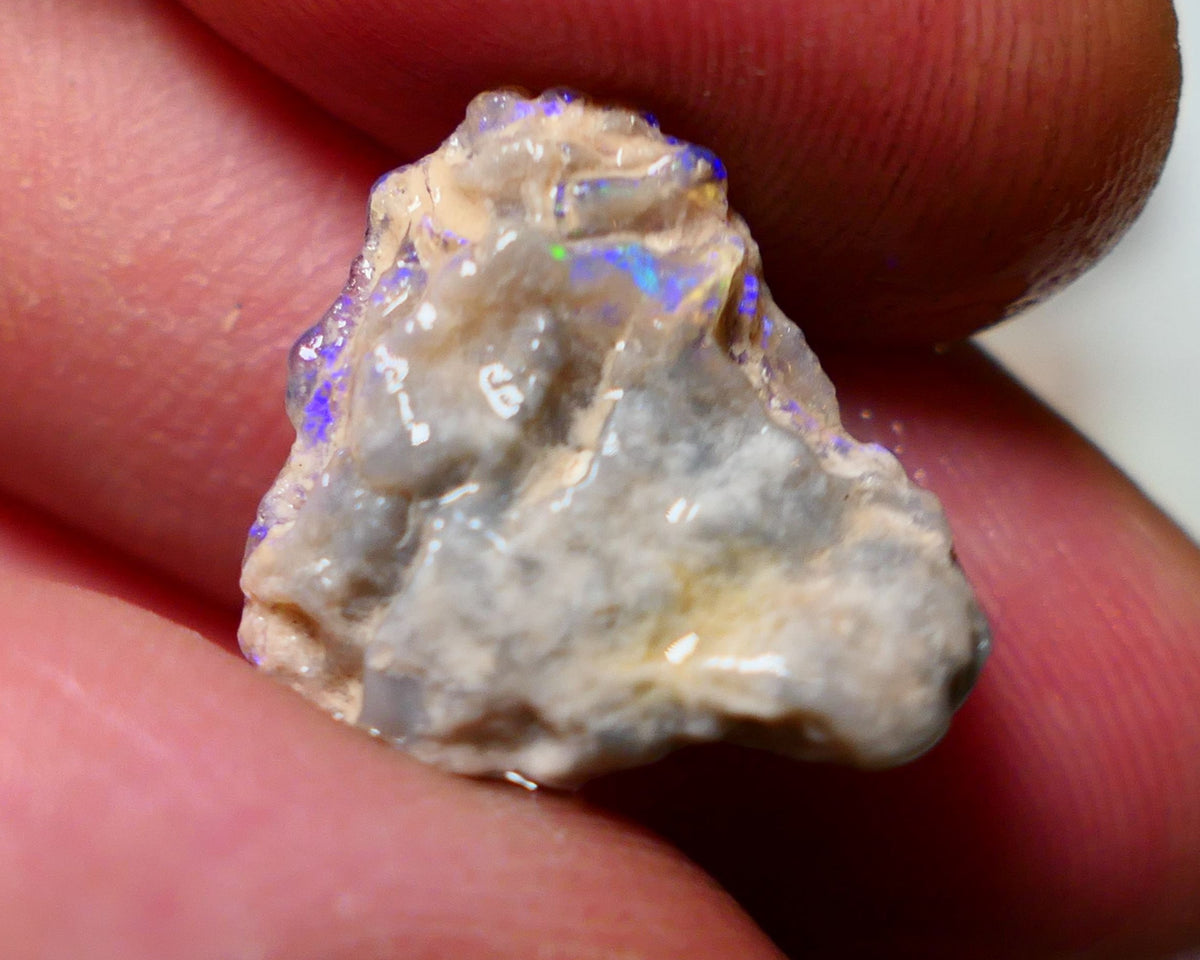 Lightning Ridge Rough Opal 9.75cts Dark Base Gamble Knobby formation showing blue fires 18x17x8mm Auction NS024