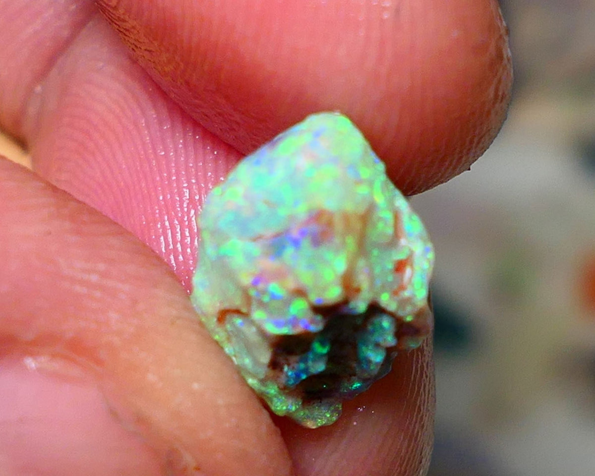 Lightning Ridge Rough Opal 3.75cts Untouched Crystal Knobby rough with Gorgeous Exotic Multicolours 14x9x7mm Auction NS074