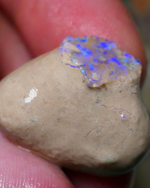 Lightning Ridge Rough Opal 35cts Bright blues/Green confetti pattern Crystal base Seam sat on host rock 25x20x17mm NS071