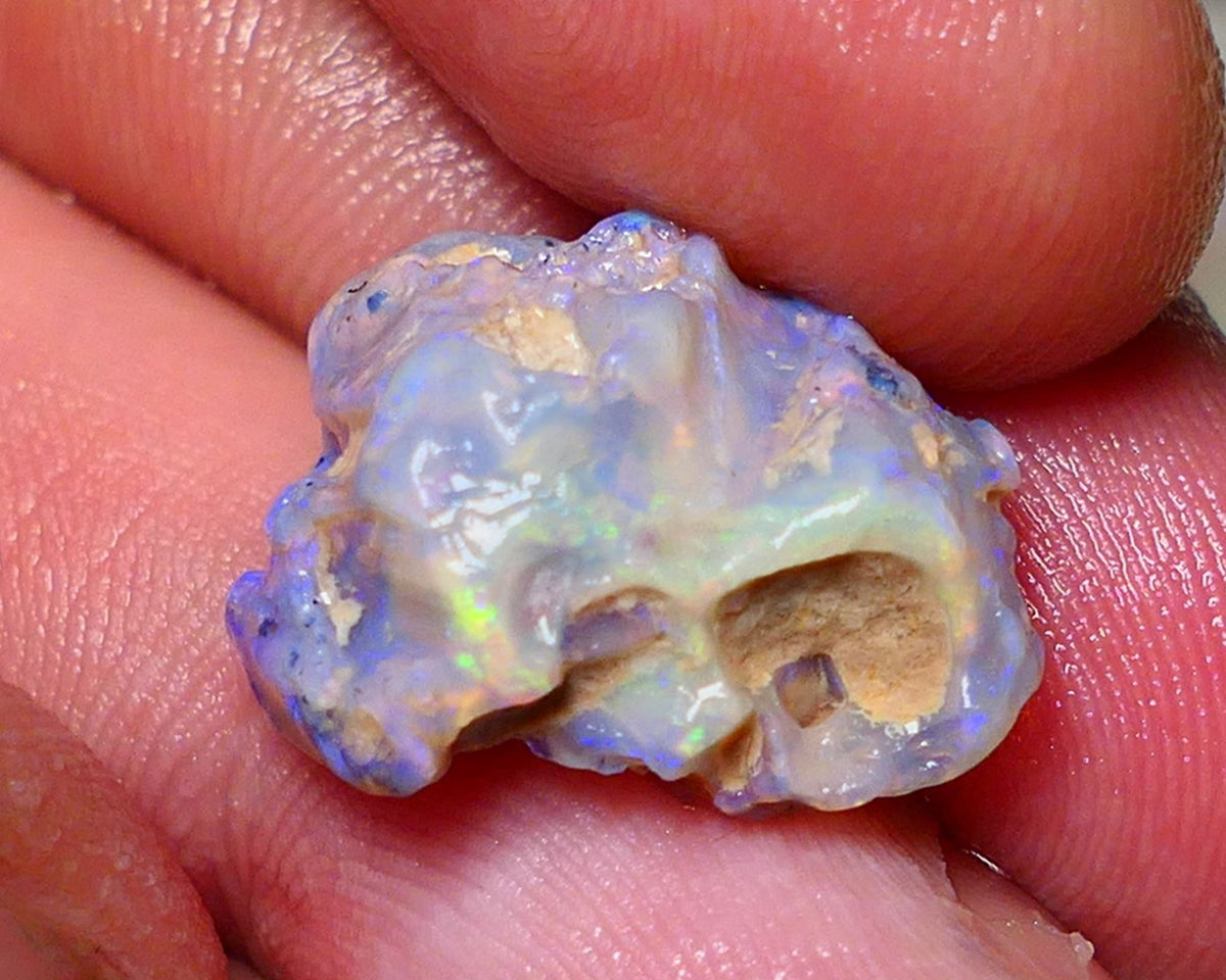 Lightning Ridge Rough Opal 12cts Dark Base Crystal Gamble Knobby formation blue dominant fires with flashes of yellows 19x10x10mm Auction NS063