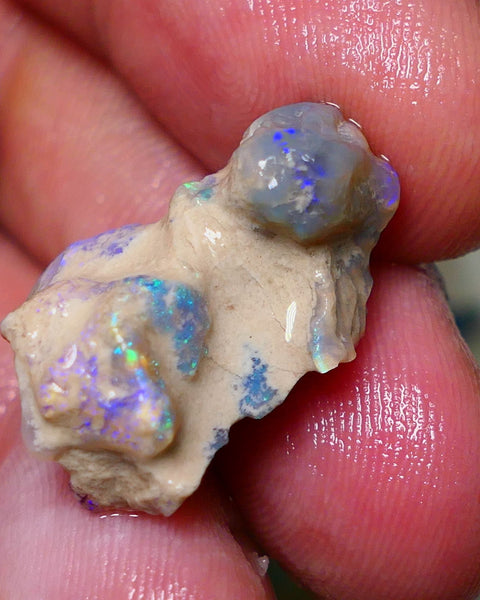 Lightning Ridge Rough Opal 19.75cts Dark Base Crystal Gamble Knobby formation Gorgeous blue/green fires 24x15x12mm Auction NS061