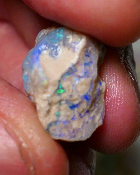 Lightning Ridge Rough Opal 15.75cts Dark Base Crystal Gamble Knobby formation Gorgeous blue/green fires 21x13x12mm Auction NS060