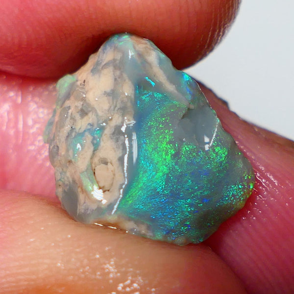 Lightning Ridge Rough / Rub  Dark Seam opal Miners Bench® 5.60cts Gorgeous Green/Blue dominant Fires 15x12x6mm NS077