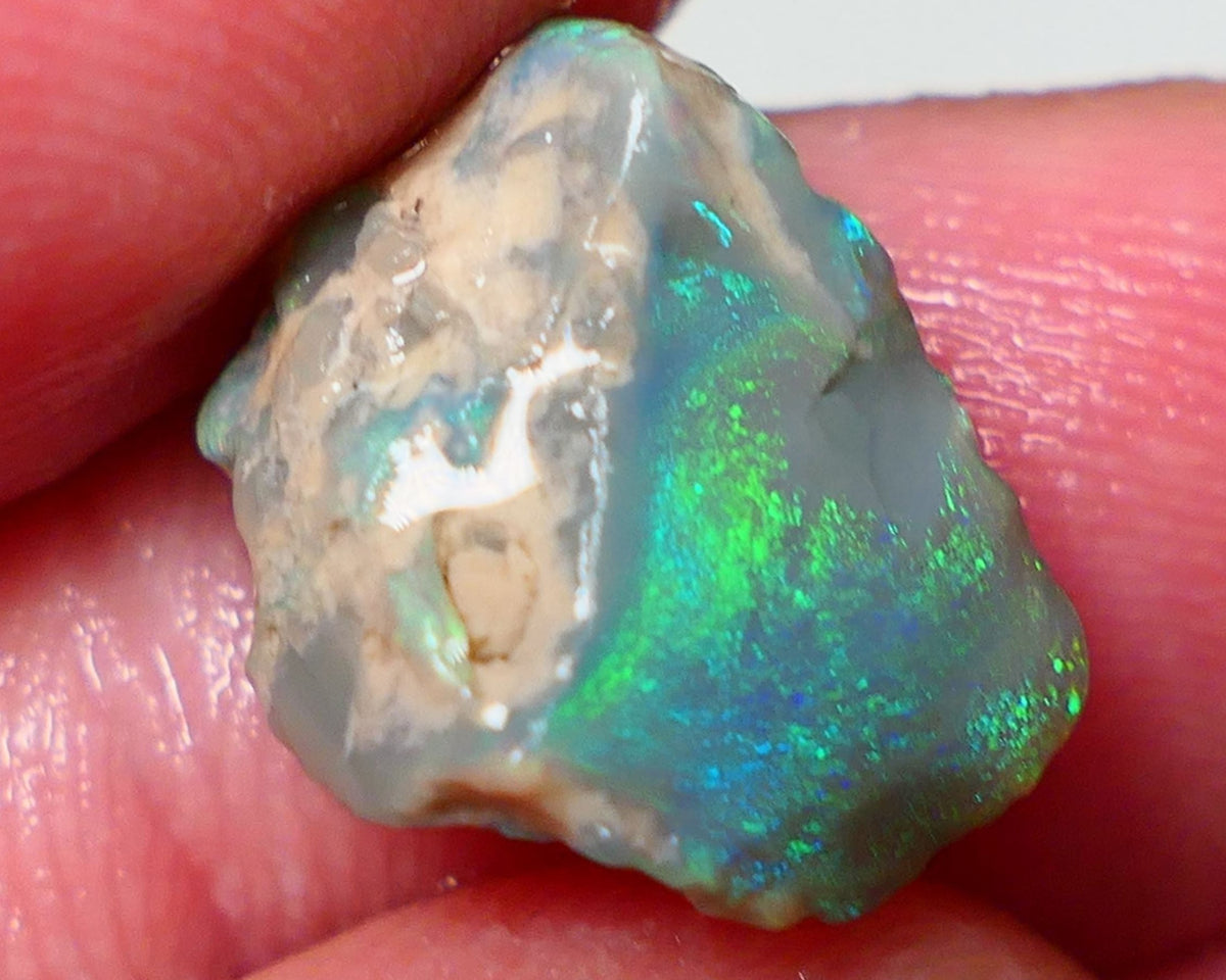 Lightning Ridge Rough / Rub  Dark Seam opal Miners Bench® 5.60cts Gorgeous Green/Blue dominant Fires 15x12x6mm NS077