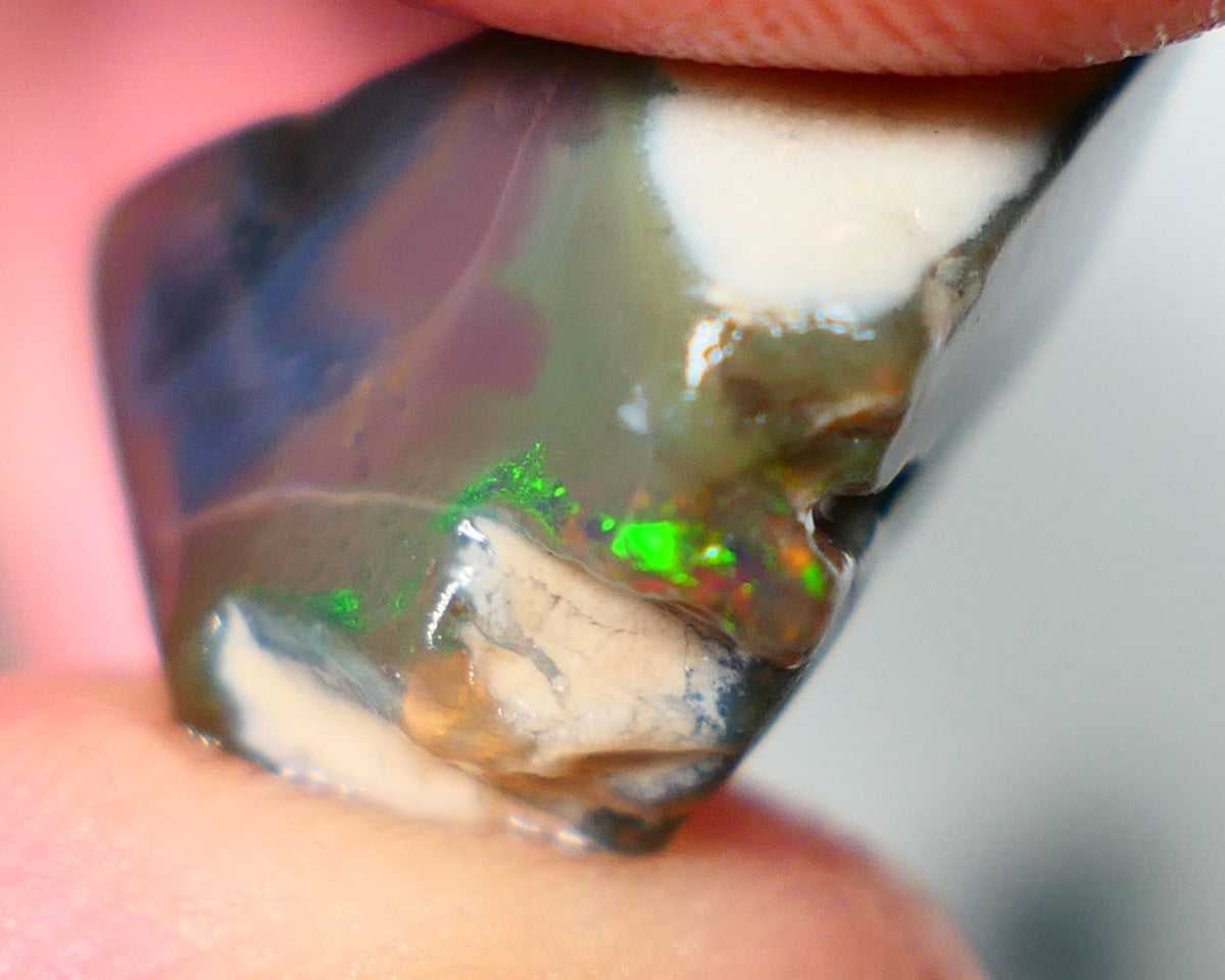 Lightning Ridge Rough Opal 20cts Nice sized Green dominant with red flashes on Dark Seam Gamble 19x18x12mm NS127