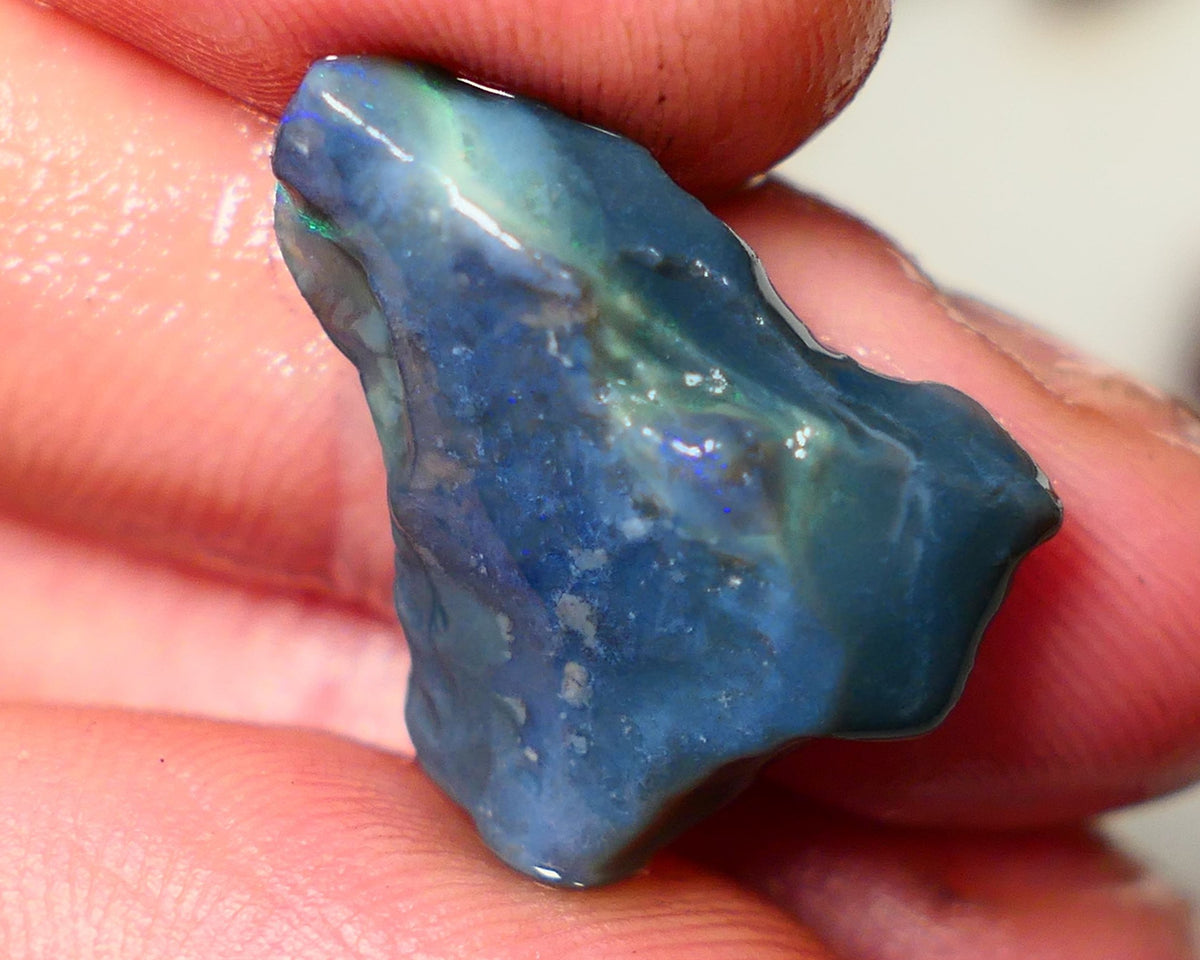 Mulga Rough Opal Gamble 11cts Dark Base Seam Green Dominant fires to Cut / carve & polish 22X16X6mm Auction NS108