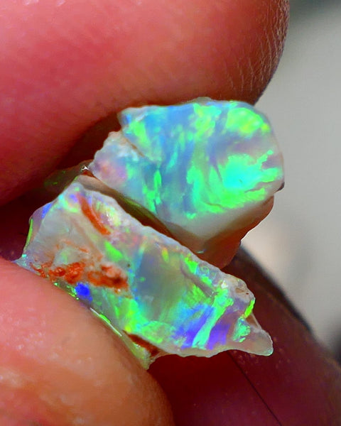 Australian Rough Opal Crystal 6.25cts Top Cutters Candy Exotic Seam Split Gem Grade Vivid & Bright fires in stunning bars 12x11x6mm & 11x10x6mm NSW016