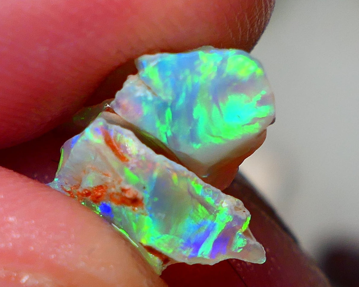 Australian Rough Opal Crystal 6.25cts Top Cutters Candy Exotic Seam Split Gem Grade Vivid & Bright fires in stunning bars 12x11x6mm & 11x10x6mm NSW016