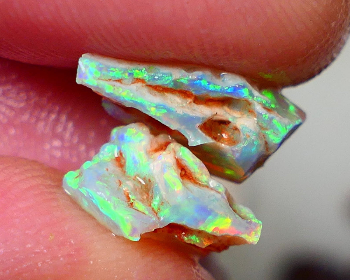 Australian Rough Opal Crystal 6.25cts Top Cutters Candy Exotic Seam Split Gem Grade Vivid & Bright fires in stunning bars 12x11x6mm & 11x10x6mm NSW016