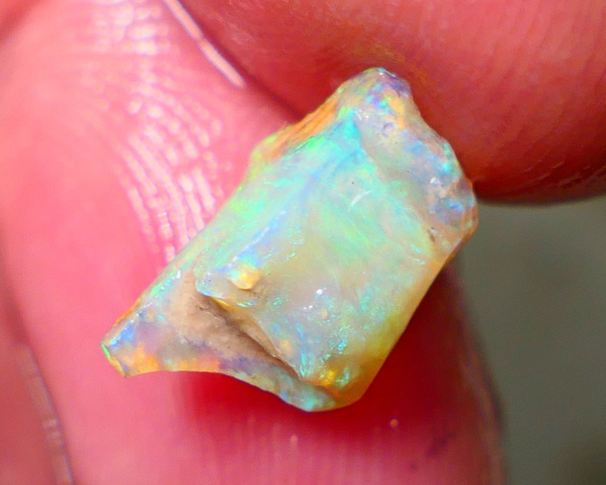 Lightning Ridge Rough Opal 2.15cts Crystal Seam rough with Gorgeous Gemmy Multicolours to explore 12x7x6mm NS172